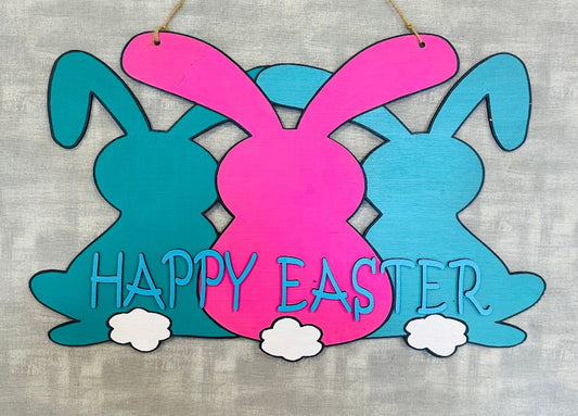 Happy Easter Three Bunny Door Hanger